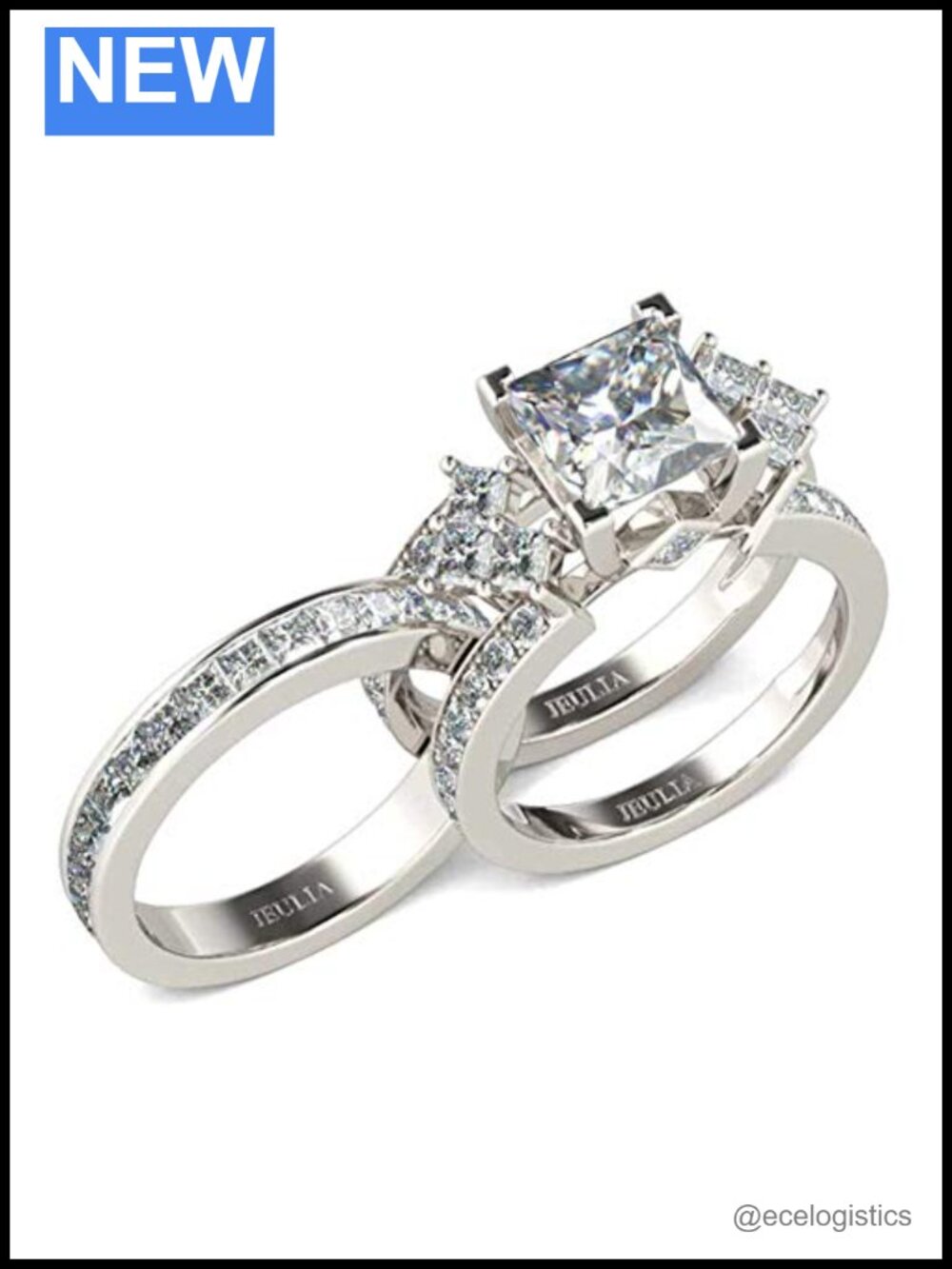 Sterling Silver Princess Cut Bridal Ring Set Wedding Band Engagement